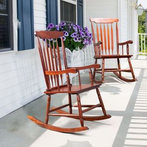 Solid Wood Patio Rocking Chair for Indoor and Outdoor Use Elegant Wooden Frame Porch Rocker for Garden Backyard Porch Use - Product Image 6