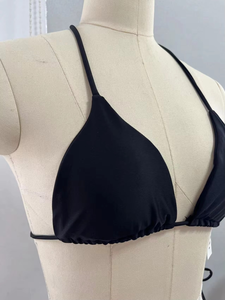 Ensemble bikini deux pièces noir personnalisé pour femme, haut croisé à nouer et bas uni extensible, maillot de bain - Product Image 2