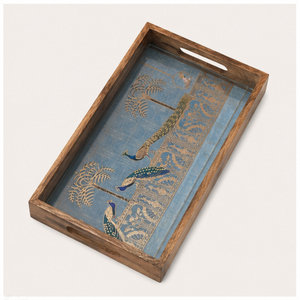 Ensemble de luxe de 3 plateaux de service en bois faits à la main, gravure traditionnelle en or paon, finition émail, pour la décoration de la maison à bas prix - Product Image 5