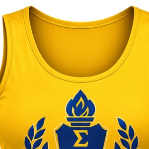 <b>Womens</b> Golden Yellow Tank <b>Top</b> Greek Letter Sigma Gamma Rho Laurel Crest Graphic Sleeveless Scoop Neck Casual Sportswear Shirt - Product Image 3