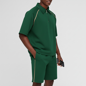 High Quality 100% Cotton Men's Plus Size Solid Eco-Friendly Custom Embroidered Printed Logo <b>Polo</b> Shirt Shorts 2-Piece Summer - Product Image 2