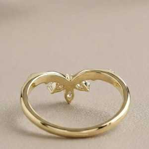 Floral Marquise Cut <b>Diamond</b> Leaf <b>Ring</b> For Women's Lab Grown 18k Yellow Gold Fine Anniversary Engagement Party Occasion Gift Her - Product Image 6