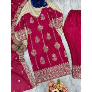 Conjunto de Dupatta de pantalón superior hermoso para mujer con bordado pesado - Product Image 4