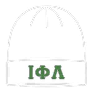 Iota Phi Lambda Sorority <b>White</b> Beanie Greek Letter Apparel Womens Winter Knit <b>Hat</b> Casual Warm Headwear <b>Top</b> - Product Image 1
