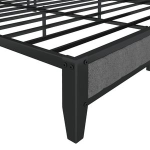 Full Size <b>Bed</b> <b>Frame</b> with Grey Metal <b>Platform</b> Up-Holstered Headboard Integrated Charging Station - Product Image 4