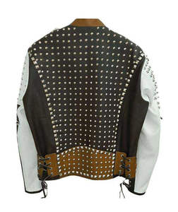 Veste en cuir punk sur mesure pour homme, nouvelle mode, veste de motard en cuir véritable avec clous sur toute la surface pour l'hiver - Product Image 4