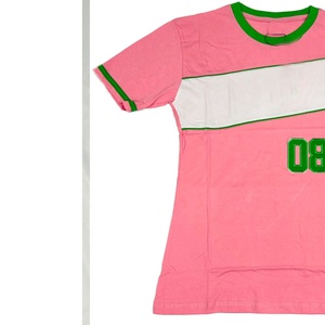Camiseta Deportiva Rosa con Bloques de Color para Mujer, Cuello Redondo Verde, Manga Corta, con el Número 08, Venta al Por Mayor, Unisex - Product Image 4