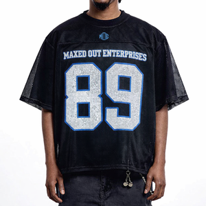 Maillot de football américain noir surdimensionné en maille, personnalisable avec numéro, style streetwear, uniformes d'équipe, fabrication de vêtements OEM en gros - Product Image 3