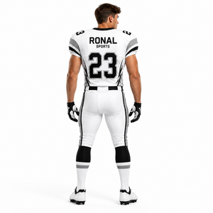 Uniforme de Fútbol Americano para Hombre RONAL SPORTS, Conjunto de Jersey y Pantalones Sublimados en Blanco y Negro, Ajustados, de Manga Corta, que Absorben la Humedad - Product Image 4