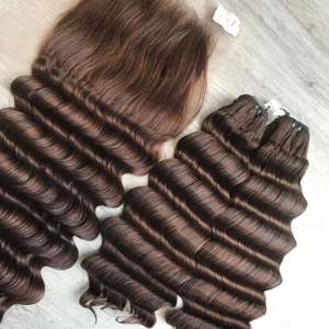 Extensiones de cabello humano de Color marrón de onda profunda 100% Cabello humano virgen alineado con cutícula Extensiones de cabello súper doble dibujado Proveedores - Product Image 2