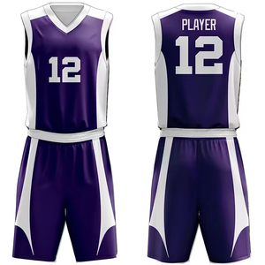 Ensemble de maillot et short de basket-ball personnalisé sublimé, violet et blanc, vêtements de sport d'équipe, OEM - Product Image 1