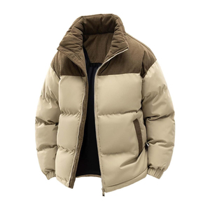 Unisex Winter Hooded Puffer <b>Jacket</b> <b>Corduroy</b> Stand Collar Zipper Closure Thick Polyester Wadding Casual Solid Color Regular Fit - Product Image 6