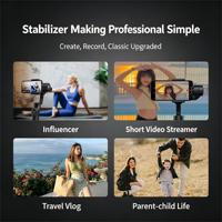 Stabilisateur de smartphone 3 axes, stabilisateur portable pour téléphone avec télécommande sans fil et contrôle du zoom pour la diffusion en direct