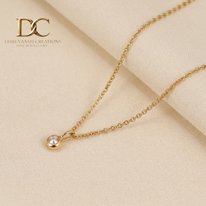 Collier tendance en or jaune massif 14 carats avec pendentif en diamant de laboratoire serti clos, taille ronde, bijou élégant pour femme - Product Image 2
