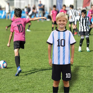 Men's Soccer Jersey Set <b>Striped</b> <b>Blue</b> <b>White</b> V-Neck Short Sleeve Breathable Polyester 10 Number Printed All Seasons Adult Regular - Product Image 6