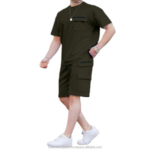Conjunto de Verano para Hombre de 2 Piezas, Camiseta de Manga Corta Informal y Pantalones Cortos con Múltiples Bolsillos, Ropa Deportiva Urbana - Product Image 3