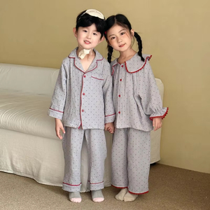 Ensemble de pyjama en coton imprimé pour femmes, design mignon, confortable, vêtements de nuit, vente en gros, ensemble de pyjama d'hiver pour enfants, chaud - Product Image 2