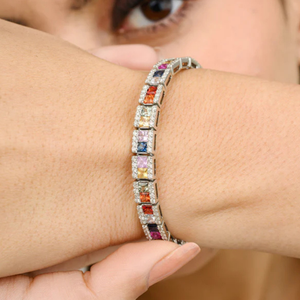 NOVA Women's 18K Multi Sapphire and Diamond Cluster Fashion Tennis Bracelet-Daily Wear Gift - Product Image 1