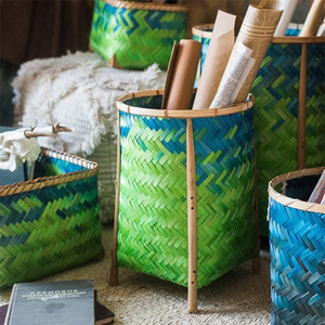 Colorful Circle Bamboo Laundry <b>Basket</b> Organizer Eco Multi-functional Save Space Woven Design Handles Home & <b>Garden</b> Products - Product Image 4