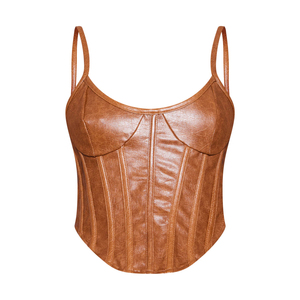 Blusa de Piel Sintética para Mujer, Manga Abullonada, Top Moderno, Elegante, Informal, Camisa de Cuero PU, Atuendo Elegante para el Día a Día - Product Image 1