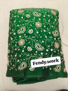 FENDY <b>silk</b> workfabric Exquisite FENDY-Inspired Designer SilkFabric Featuring IntricateArtisanal ThreadworkLuxurious SmoothFinish - Product Image 4