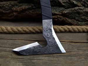 Forged Steel Tomahawk <b>Axe</b> With Rubber <b>Handle</b> Survival Hatchet Custom Damascus Blade Design - Product Image 3
