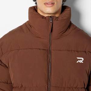 Chaqueta Acolchada Marrón para Hombre, Cuello Alto, Cierre de Cremallera, Cortavientos, Abrigo Casual de Invierno, Corte Regular, Relleno de Poliéster - Product Image 6