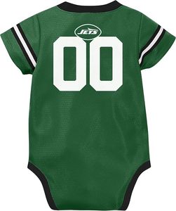 Combinaison bébé en jersey vert des New York Jets avec numéro blanc et logo de l'équipe, drapeau américain brodé, personnalisable - Product Image 3