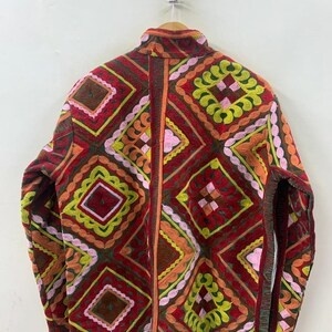 Womens Velvet Suzani Embroidered Jacket Floral Handmade Short <b>Coat</b> Bohemian Winter Jacket Designer Ethnic Wear - Product Image 3