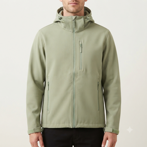 Chaqueta Cortavientos con Capucha para Hombre, Color Verde Claro, Cierre Completo, Estilo Casual, Corte Regular, Color Sólido, Material de Poliéster, para Otoño - Product Image 2