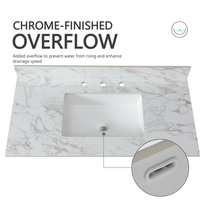 Carra White 43 \ "x22 \" bagno vanità Top tre fori rubinetto rettangolare sottomontaggio lavello in ceramica lavello Vanity Backsplash sinterizzato bagno - Product Image 4
