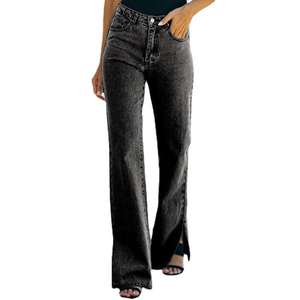 กางเกงยีนส์ทรงตรงคุณภาพพรีเมียมสำหรับผู้หญิง แห้งเร็ว ระบายอากาศได้ดี เอวสูง สีและขนาดปรับแต่งได้ รับผลิตแบบ ODM ขายส่ง - Product Image 2