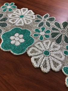 Handmade Floral Fabric Table <b>Runner</b> Luxury Design <b>Green</b> White Embroidered Eco-Friendly Durable Lightweight Customized Mats Pads - Product Image 4