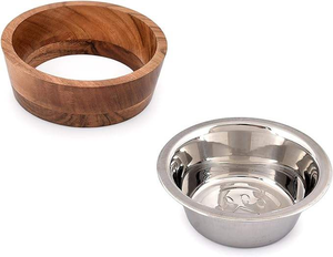 Gamelle en bois gravée pour animaux de compagnie avec insert en acier inoxydable – Plat d'alimentation haut de gamme pour chiens et chats, base en bois naturel avec texte sur le thème de la nourriture, style rustique - Product Image 5