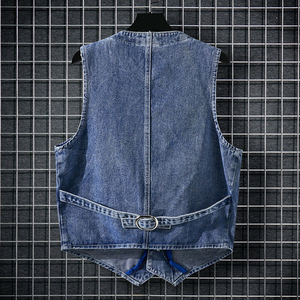 Chaleco vaquero azul para hombre, corte moderno, estilo urbano, 100% algodón, chaleco de moda para motociclistas y viajeros. - Product Image 6