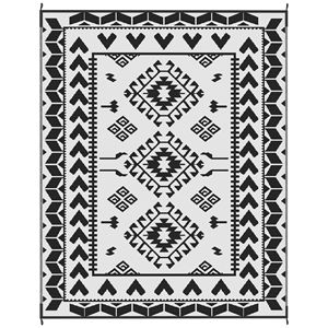 Tappeto da Esterno Reversibile 8FT X 10FT Impermeabile Bianco e Nero con Motivo a Rombi e Borsa per il Trasporto in Materiale Plastico Effetto Paglia - Product Image 1