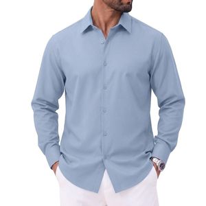 Camisas Casuales de Hombre con Botones, Manga Larga, Estilo Vintage, Camisa de Vestir de Mezclilla - Product Image 1