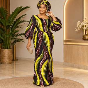Black Yellow Premium African Wax <b>Print</b> Ankara Fabric with <b>Abstract</b> Leaf Pattern for Women Dressmaking - Product Image 2