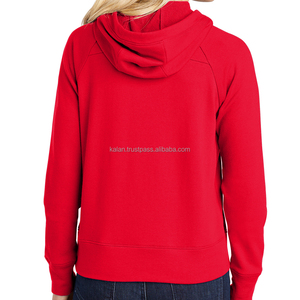 <b>Women's</b> <b>Red</b> Hooded <b>Sweatshirt</b> Long Sleeve Knitted Pullover 100% Cotton Breathable Autumn Wear Solid Color Casual Style - Product Image 2