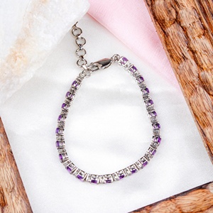 Wholesale 925 Sterling <b>Silver</b> Natural Cushion Amethyst CZ Tennis <b>Bracelet</b> Memoria Jewels - Product Image 3