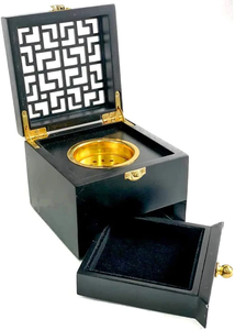 Boîte à encens en bois noir de luxe, porte-bakhoor arabe, mabkhara avec tiroir de rangement, loquet doré, décoration d'intérieur, ensemble mubkhar - Product Image 5