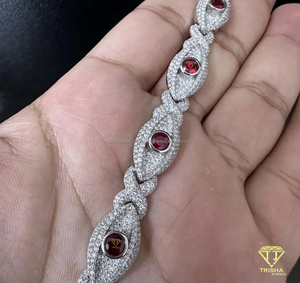 Elegante pulsera de diamantes de rubí en plata de ley 925 brillante VVS diamantes cultivados en laboratorio chapado en oro estilo Hip Hop joyería Unisex - Product Image 2