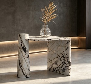 Table d'appoint moderne en marbre, design minimaliste, mobilier d'hôtel, plateau et structure en pierre solide et durable - Product Image 1