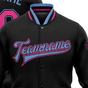 Chaqueta Varsity Personalizada para Hombre, 100% Poliéster, Estilo Casual, Chaqueta de Béisbol con Letras de Equipo, Bolsillos con Ribetes y Broches - Product Image 2