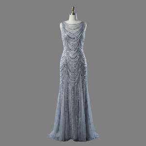 Robe de soirée sirène longue sans manches en perles argentées de luxe, vente en gros, sur mesure, pour fêtes formelles, fabricant - Product Image 3