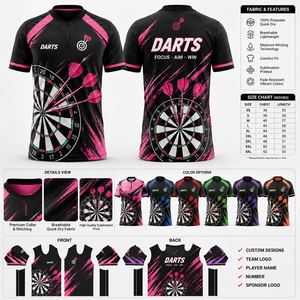 Maillot de fléchettes personnalisé pour hommes, col rond, maille respirante à séchage rapide, sublimation, uniforme d'équipe, OEM ODM, polyester, sport - Product Image 5