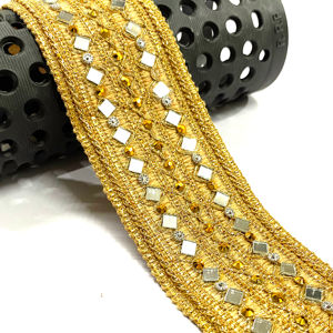 Golden Mirror Work Lace Trim Border Ofertas de proveedores indios en venta al por mayor - Product Image 1