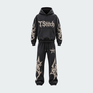 Men Winter Casual Knitted Breathable Two-Piece Patchwork Zip-Up <b>Track</b> <b>Jacket</b> and Pants Custom Tracksuit Hoodie Set - Product Image 5