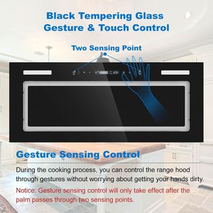 Cappa aspirante da incasso in vetro nero da 30 pollici, 800 CFM, con controllo touch a gesto e filtri a rete per cucina - Product Image 5
