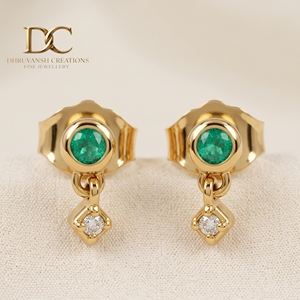 14KT Solid Yellow Gold IGI Certified Lab Grown Diamond and Colombian <b>Emerald</b> <b>Stud</b> Teardrop <b>Earring</b> Brilliant Cut Women Jewelry - Product Image 2